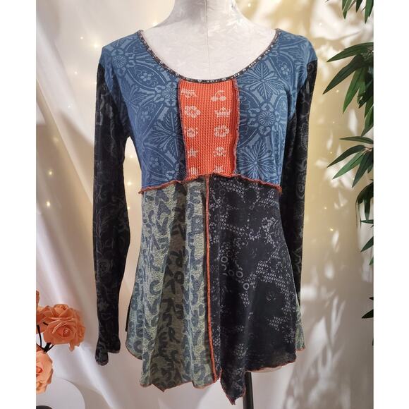 Hand Jive Wearable Art Hand Made Patchwork Tunic Top Size S Hippie Boho Fairy - Picture 1 of 13